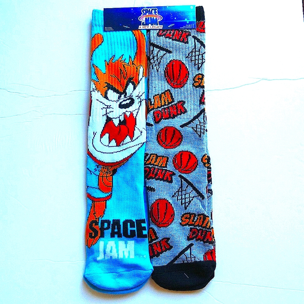 NWT Space Jam A New Legacy Novelty 2 Pair Men's Crew Socks Taz Size 6-12